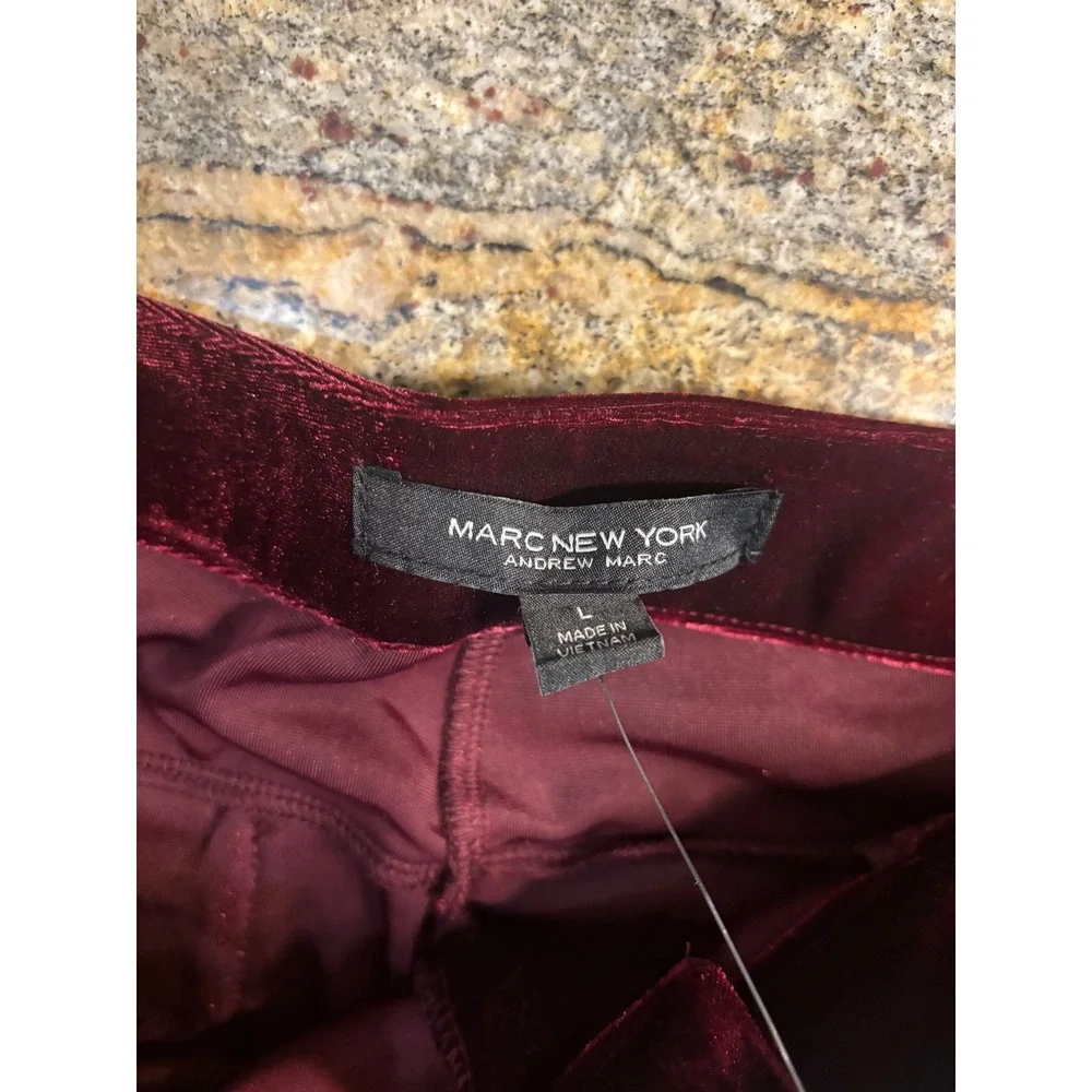 NWT MARC NEW YORK Andrew Marc Velour Wide Leg Pants Burgundy Size L‎ MSRP $79